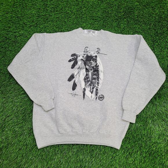 Vintage 1994 Native-American Sweatshirt M/L 21x24 Warrior - Picture 1 of 13